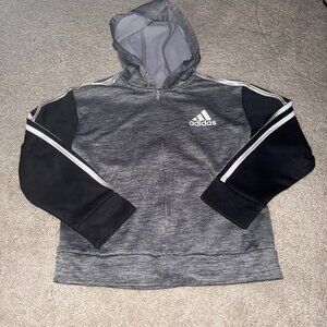 Adidas Little Kids Size 6 Full-Zip Hoodie Sweatshirt Gray & Black